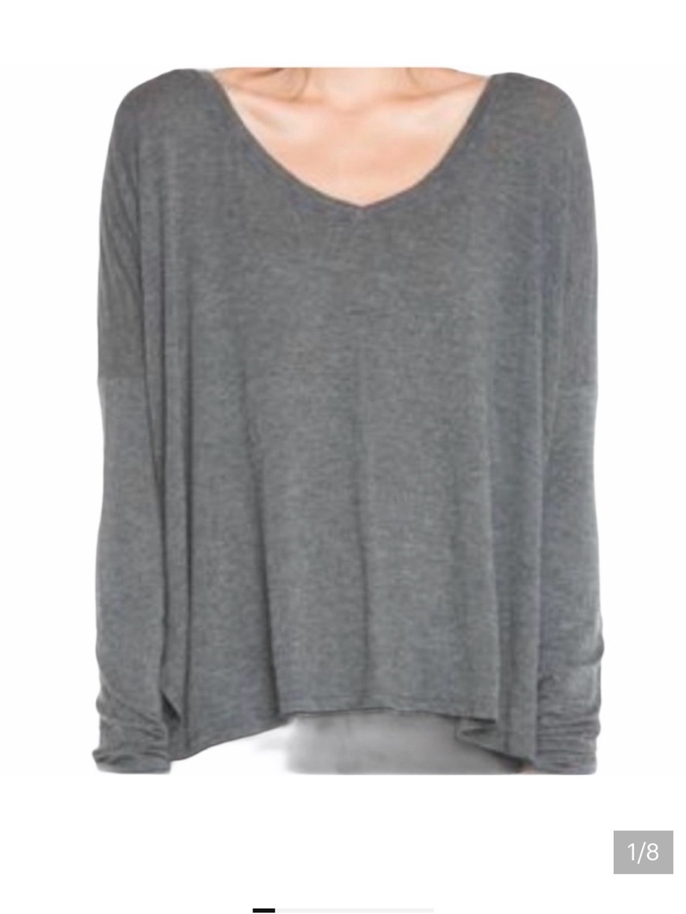 Brandy Melville Grey V-neck Long Sleeve Top